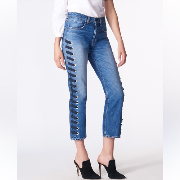 VERONICA BEARD INES GIRLFRIEND LACE-UP SIDE JEANS - Picture 1 of 10
